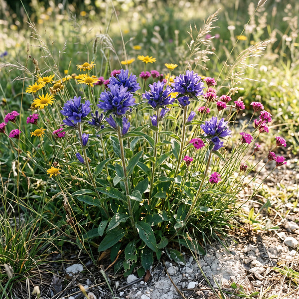 Knäuel-Glockenblume (Campanula glomerata) in Blüte im naturnahen Garten (KI-generiert)