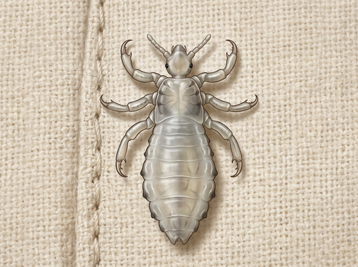 Pou de corps (Pediculus humanus corporis) sur tissu, considérablement agrandi