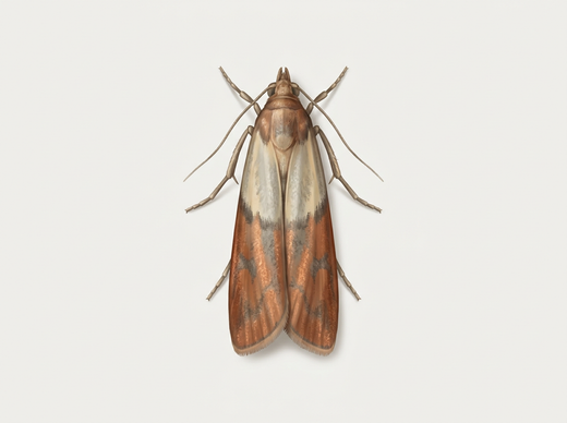 Papillon des fruits secs (Plodia interpunctella) avec ailes antérieures bicolores, d'en haut