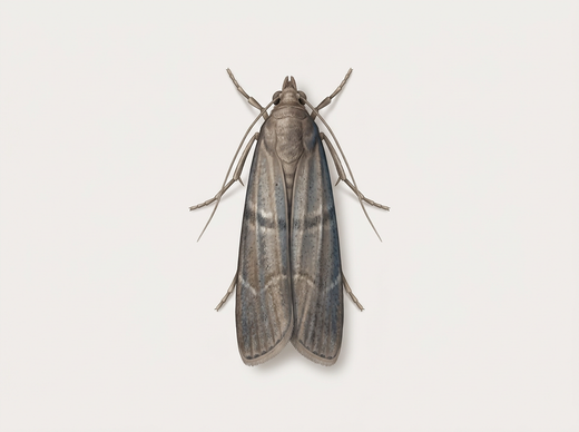 Papillon du cacao (Ephestia elutella) avec ailes antérieures gris-brun, d'en haut