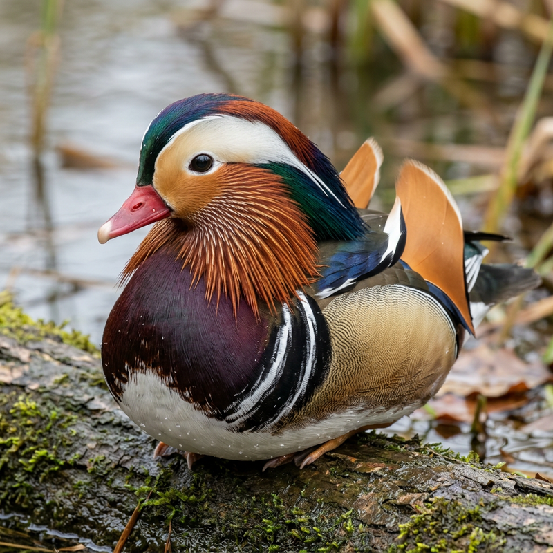 Canard mandarin (Aix galericulata), illustration IA