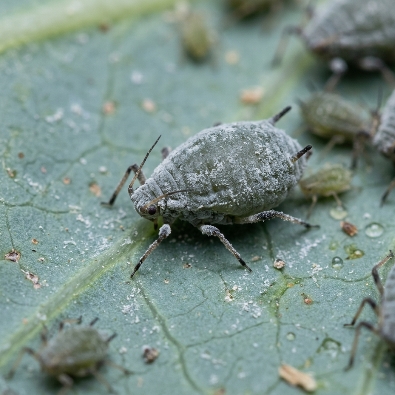 Puceron du chou farineux (Brevicoryne brassicae), illustration IA