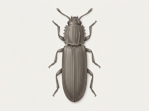 Coléoptère plat des céréales (Oryzaephilus surinamensis) d'en haut
