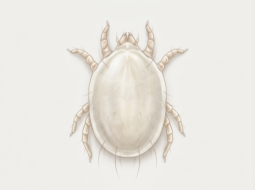 Acarien de la poussière de maison (Dermatophagoides) d'en haut, gris-blanc avec huit pattes