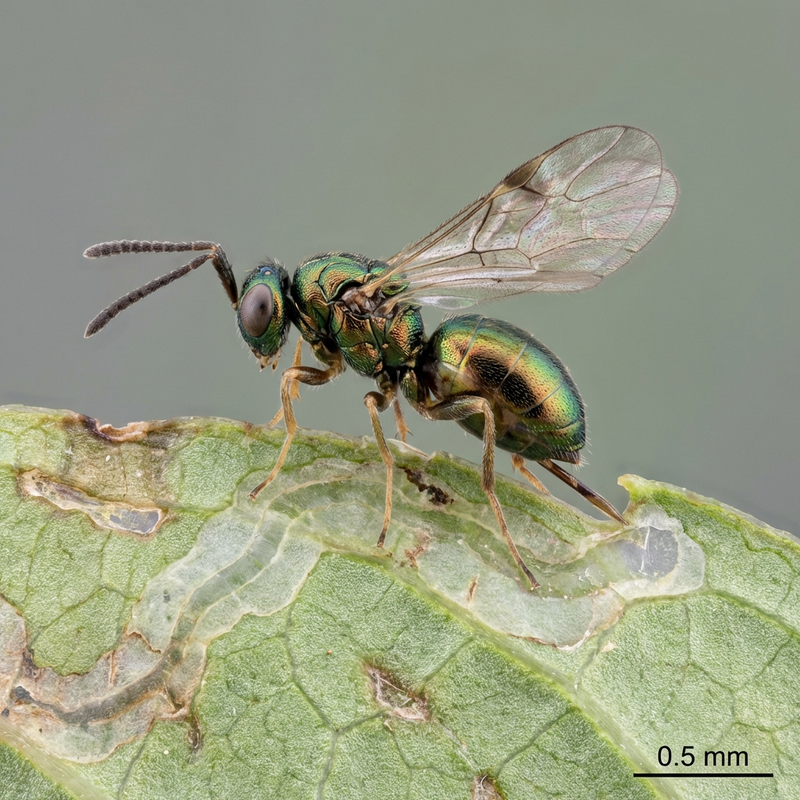 Guêpe parasite de la mouche mineure