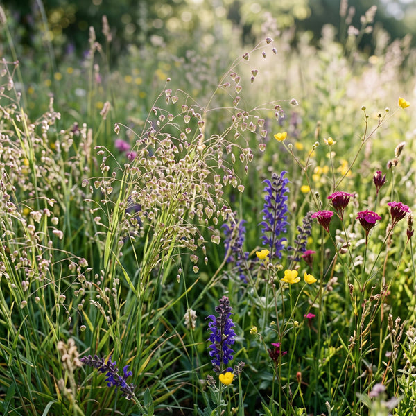 Mittleres Zittergras (Briza media) in Blüte im naturnahen Garten (KI-generiert)