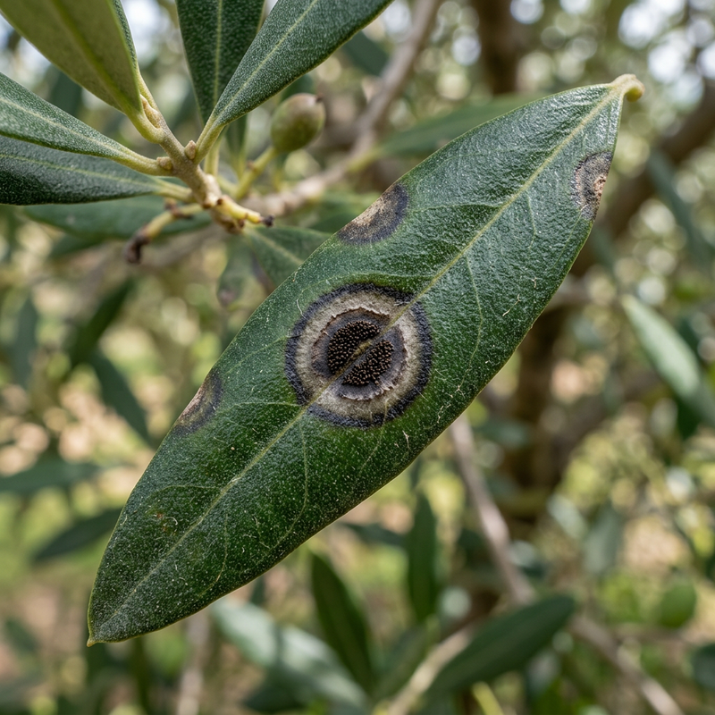 Maladie des yeux du paon (champignon : Venturia oleaginea)