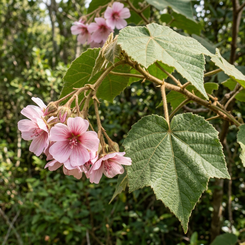 Pinker Wildbirnenbaum (Dombeya burgessiae), illustration IA
