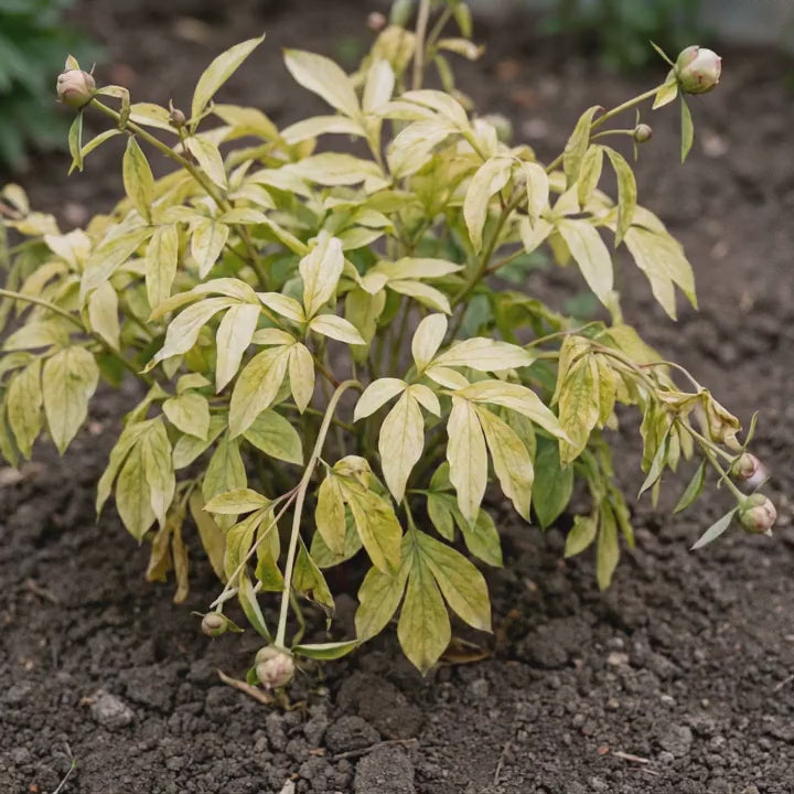 Vorher/Nachher: Pfingstrose vor und nach Düngung mit Silberkraft Pfingstrosen-Dünger — animierter Verlauf