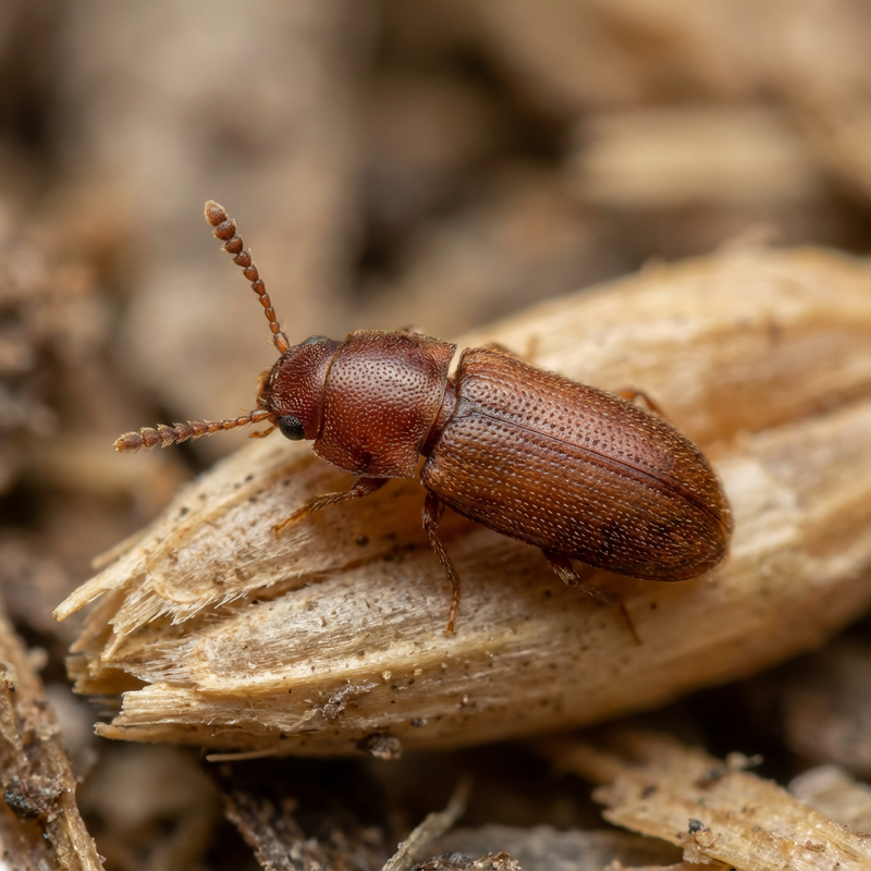 Coléoptère plat à tête plate rouge-brun