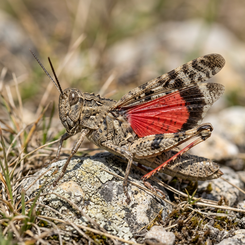 Insecte des friches à ailes rouges