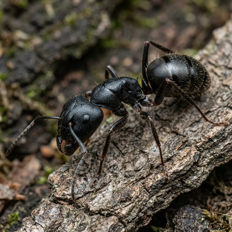 Fourmi charpentière noire brillante