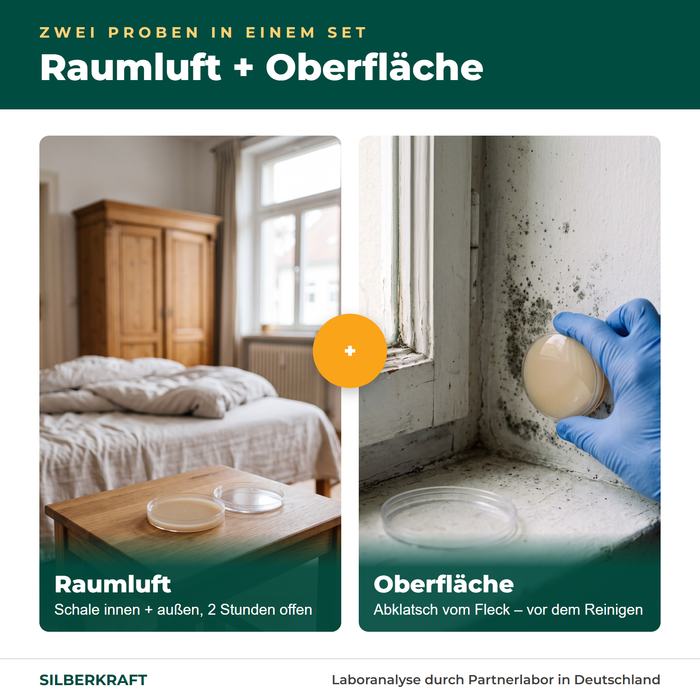 Deux échantillons dans un kit : air intérieur et extérieur plus prélèvement par contact sur la tache