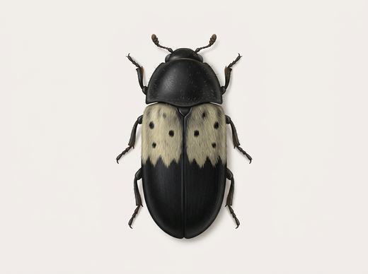 Coléoptère commun du bacon (Dermestes lardarius) d'en haut