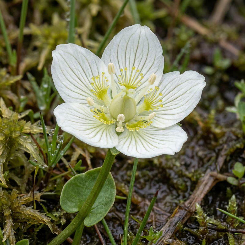Feuille de cœur des marais (Parnassia palustris), illustration IA
