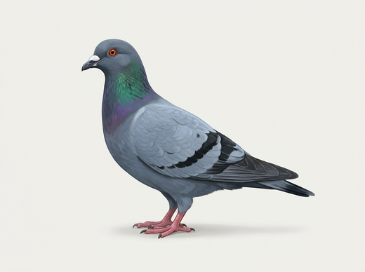 Pigeon urbain (Columba livia f. domestica) de profil, bleu-gris avec deux barres alaires noires et un cou irisé