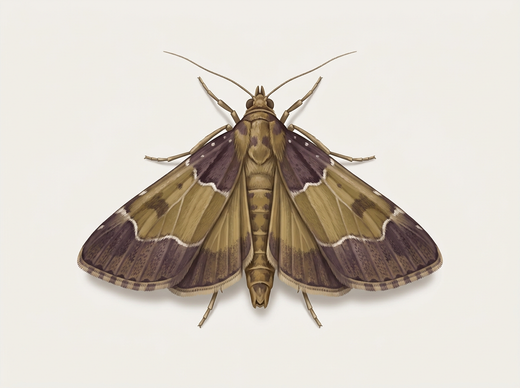 Foreur de farine (Pyralis farinalis) avec ailes antérieures en trois parties, d'en haut