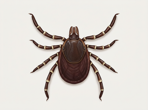 Tique Hyalomma d'en haut avec les pattes recourbées
