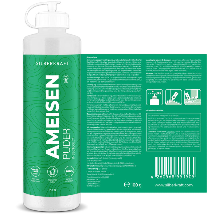 Poudre anti-fourmis – remède anti-fourmis pour l’intérieur et l’extérieur – 100 % terre de diatomées – alternative aux appâts et sprays anti-fourmis