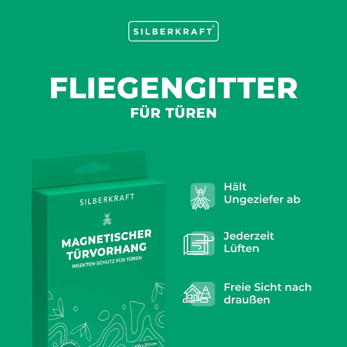 Fliegengitter für Türen - 100 x 210 cm - ohne Bohren - Silberkraft