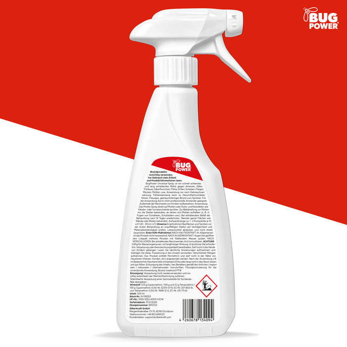 Spray anti-mites BugPower contre les mites des vêtements et des aliments - avec effet knock-down
