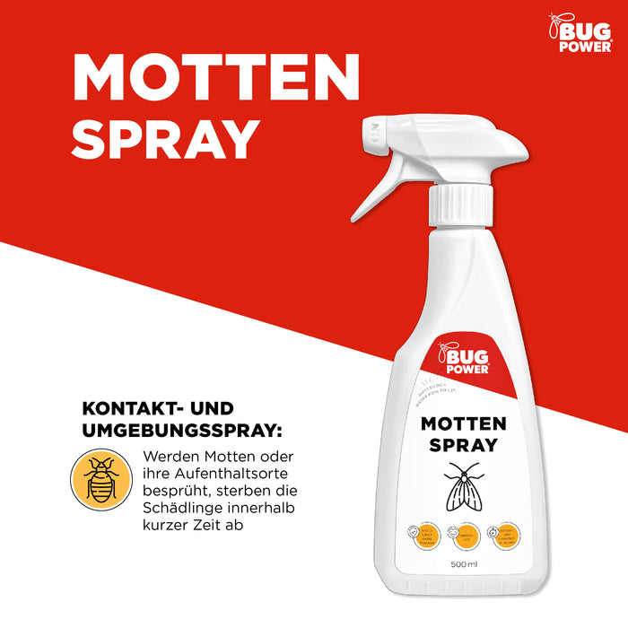 Spray anti-mites BugPower contre les mites des vêtements et des aliments - avec effet knock-down
