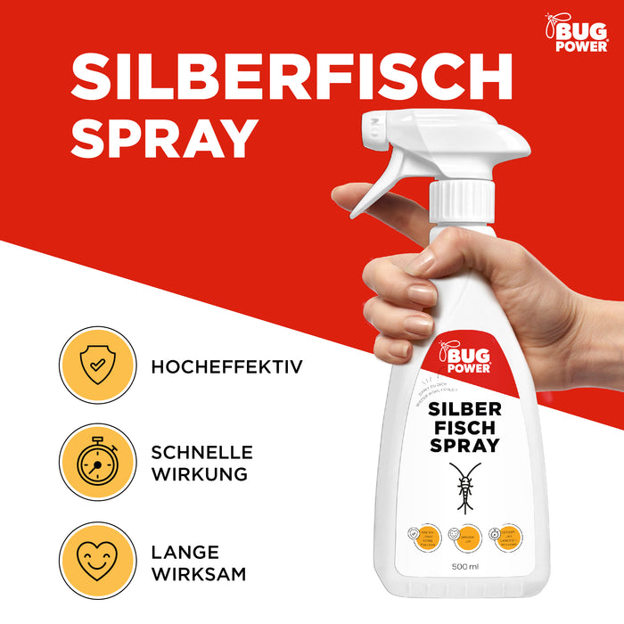 BugPower Silberfisch Spray gegen Papierfische & Silberfische - mit Knock-down-Effekt - Silberkraft