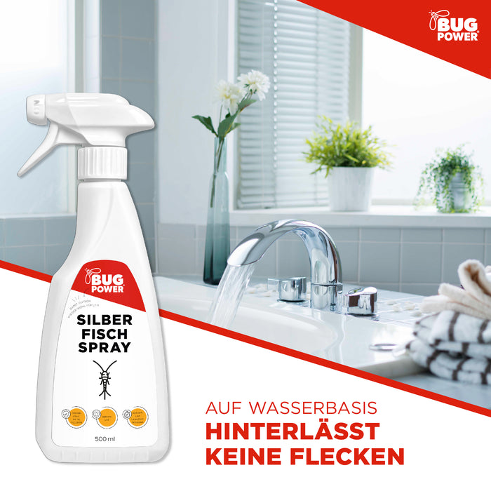 BugPower Silberfisch Spray gegen Papierfische & Silberfische - mit Knock-down-Effekt - Silberkraft