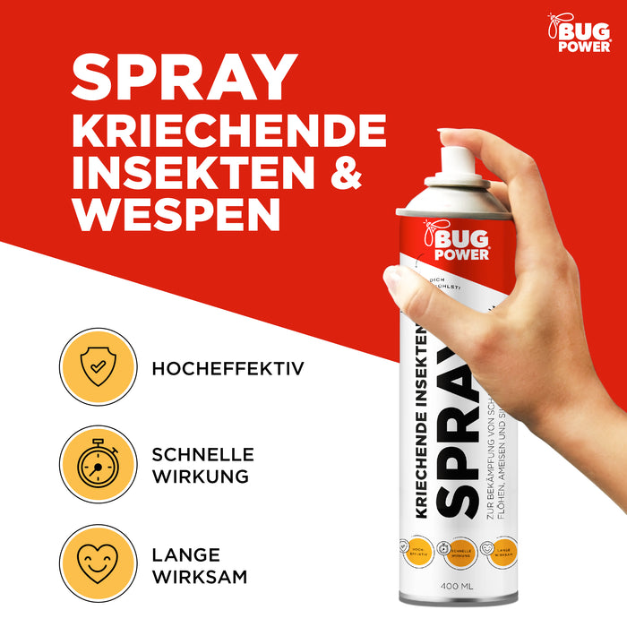 BugPower spray contre les insectes rampants et les guêpes 400 ml - large spectre d'activité - action rapide &amp; effet knock-down