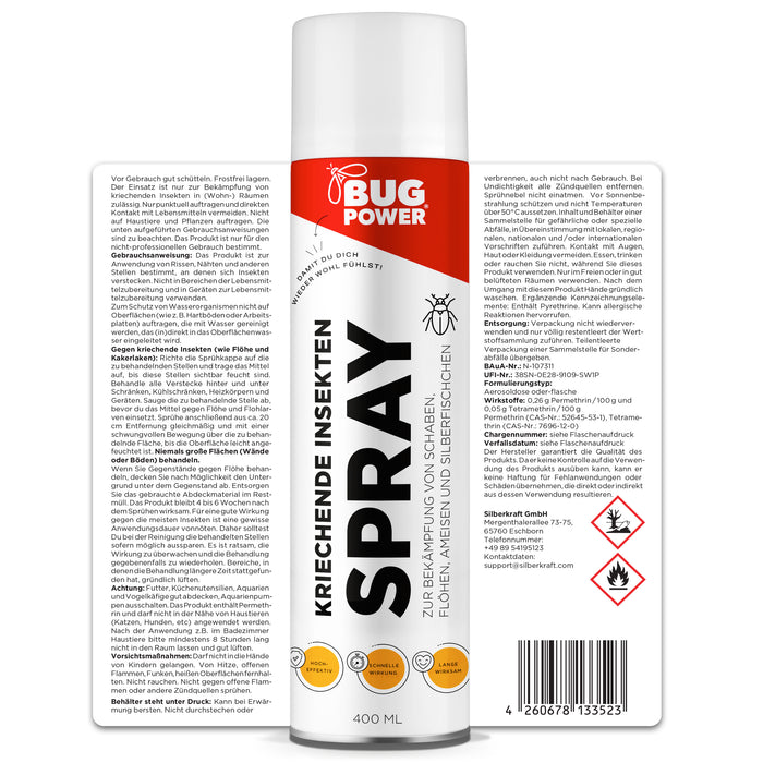 BugPower spray contre les insectes rampants et les guêpes 400 ml - large spectre d'activité - action rapide &amp; effet knock-down